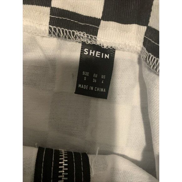 Shein Womens Black White Checked Mini Skirt Denim Jean Small - Picture 4 of 5